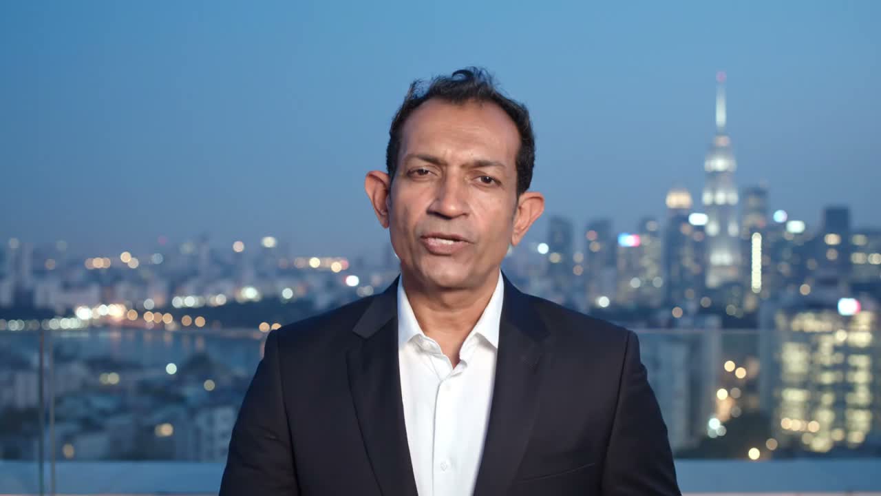 Founder-style opener — a MirrorProd sample frame of a founder addressing camera